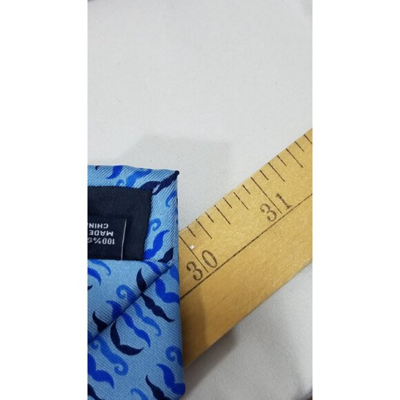 Tailorbyrd Collection Silk Tie Blue Mustache Pattern For Men - Picture 6 of 8